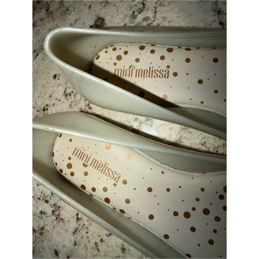 Mini Melissa Sweet Love Bow Cap-Toe Jelly Flats in Cream and Black EU 31 US 13